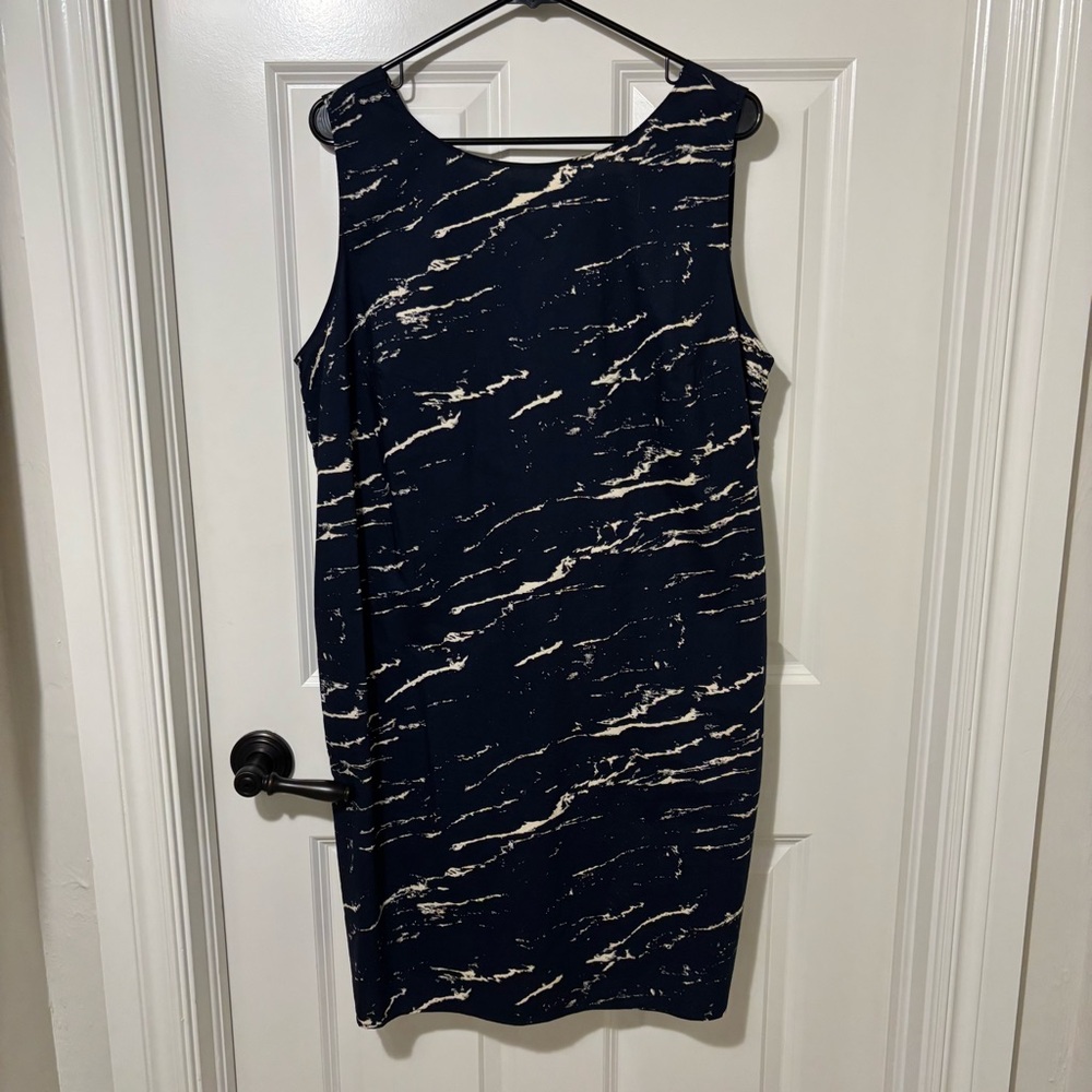 NWT Gap Twist Back Marble Print Sleeveless Dress Size 14 Navy Blue/Cream